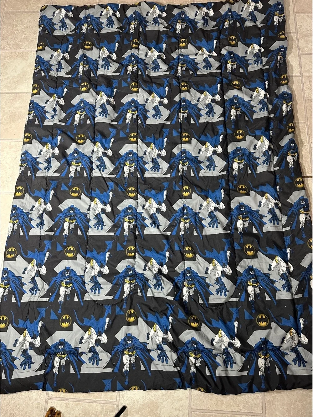 VTG 1991 Batman Twin Comforter Bedding DC Comics Blue Black Geometric Retro Y2K